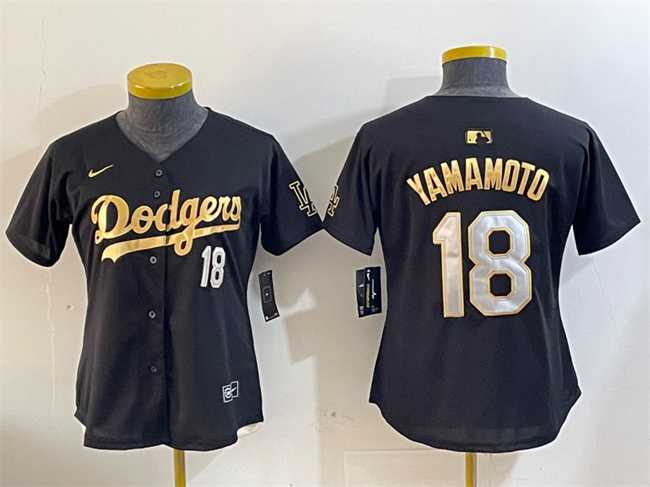 Womens Los Angeles Dodgers #18 Yoshinobu Yamamoto Black Gold Limited Stitched Jersey